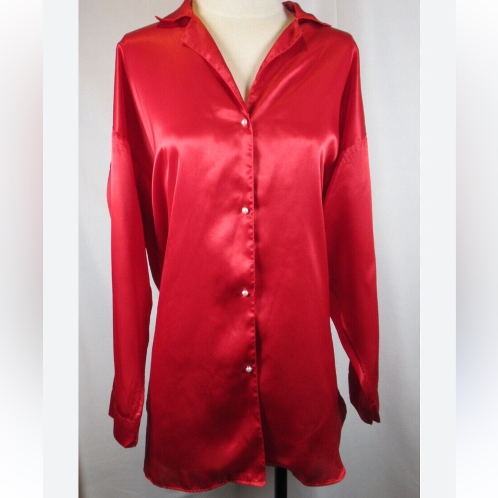 Victoria's Secret Red Satin Garment oversized sleep shirt small petite p…